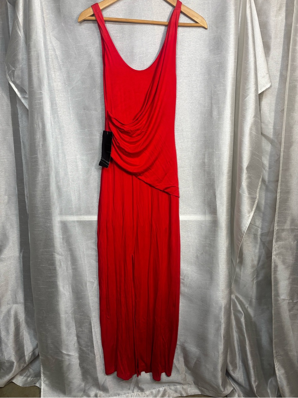 Bebe Red Maxi Dress Sleeveless Draped Front Y2K Glam Sexy NWT